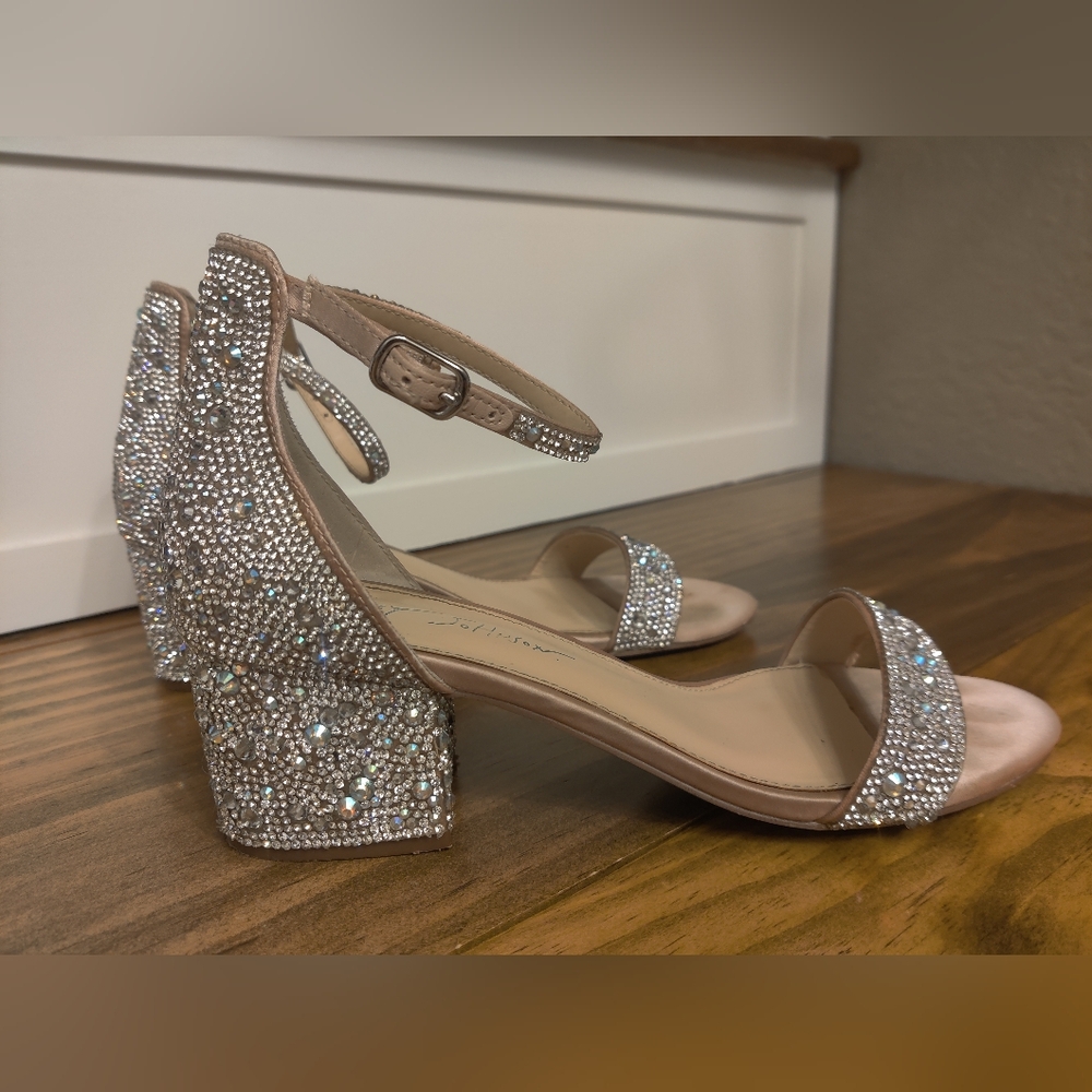 Kami Glass Rhinestone Ankle Strap Block Heel Sandals - Picture 3 of 10